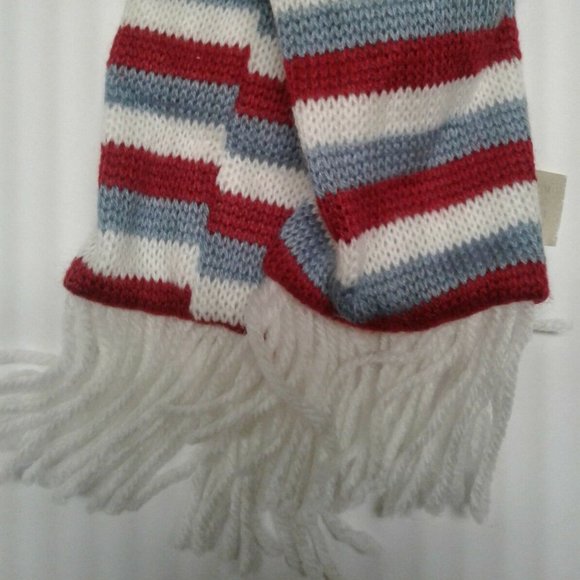 DanDee Pet Scarf New Stripes knitted fringe white Red Blue - Picture 2 of 3